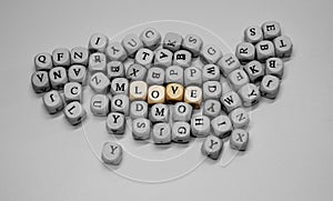 meditative, thoughtful wooden cubes with letters