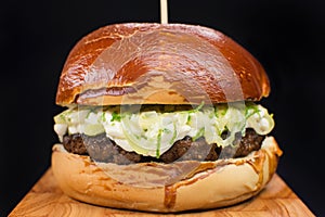 Mediterran burger in a wood table