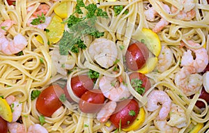 Mediterran italian pasta with prawns