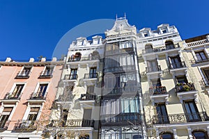 Mediterranean architecture in Spain. Old apartment building in M