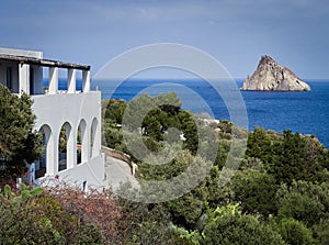 Mediterranean architecture on the streets of the Aeolian islands, Sicily, Italy