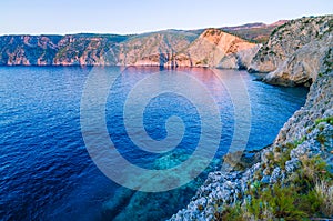 Mediterranean bay at sunset light in Assos, Kefalonia, Greece