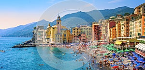 Mediterranean beach in Camogli, Liguria, Italy