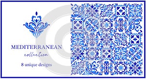 Mediterranean blue and white ceramic tile pattern