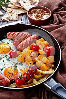 Mediterranean breakfast with baba ganoush dip