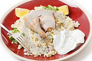 Mediterranean chicken pilaf with yoghurt