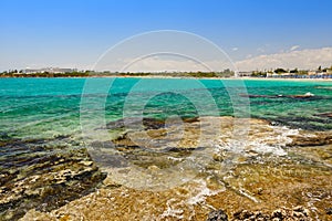 Mediterranean coast on the island of Cyprus with tourist destinations