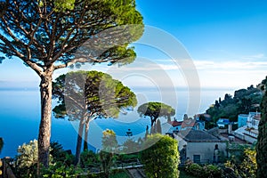 Mediterranean coast of Italy from Villa Rufolo in Ravello, Amalfi Coast