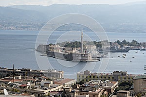 View across the straits of Messina from the Sacrario Militare Cristo Re Messina Italy photo