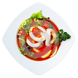 Mediterranean cuisine - tomato soup with squid