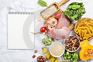 Mediterranean diet concept - meat, fish, fruits and vegetables