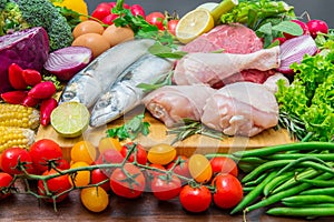 Mediterranean diet with fish,meat and vegetables