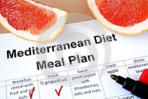 Mediterranean diet meal plan and grapefruit. photo