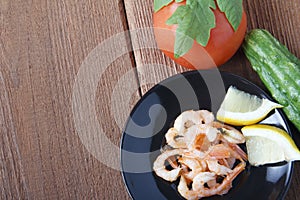 Mediterranean dish of fresh vegetables with shrimps.