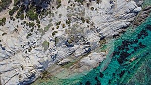 Mediterranean Greek landscape drone shot at Kavourotripes beach.