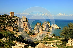 Mediterranean holiday. Coast rocks & sea. Sicily
