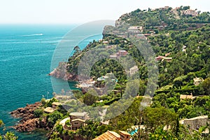 Mediterranean landscape, view of village and coastline, french r