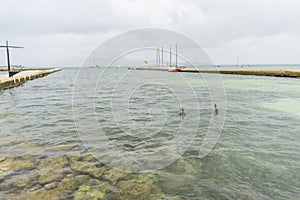 Mediterranean, Mallorca beach with stormy sky, seashore without