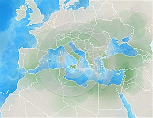 Mediterranean map, illustrated