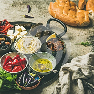 Mediterranean meze starter fingerfood platter, square crop