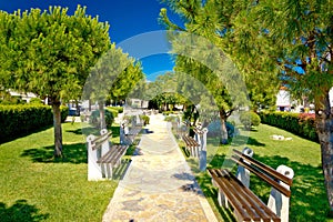 Mediterranean park with benches view