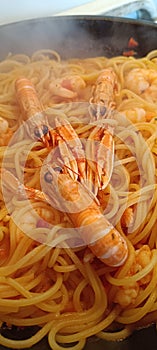 Mediterranean pasta with seafood and shrimp