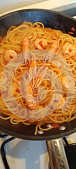 Mediterranean pasta with seafood and shrimp