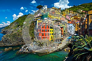 Mediterranean Riomaggiore village, Cinque Terre, Liguria, Italy, Europe