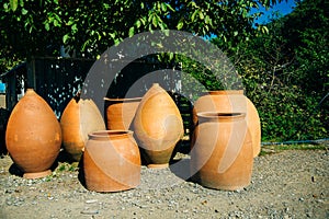 Mediterranean Rustic Large Clay Wine Pitchers