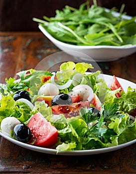 Mediterranean salad with mozzarella and olives