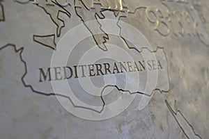 Mediterranean Sea area showed on a metallic map