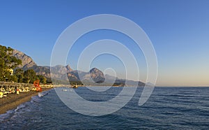 Mediterranean Sea and a beach at sunrise. Kemer, Turkey