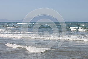 Mediterranean Sea with blue summer wave background. Beautiful water nature. Sea waves on beach.