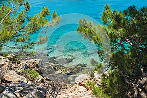Mediterranean sea coast at Kastelorizo island, Dodecanese, Greece photo