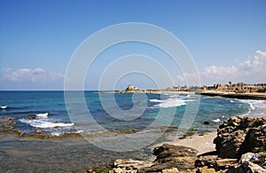 Mediterranean sea coastline in Acre, Israel