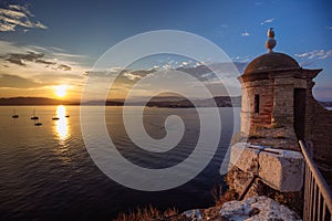 Mediterranean Sea landscape Cannes Iles de Lerins, golden hour photo