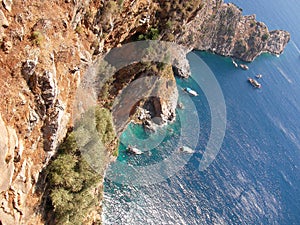 Mediterranean sea, mountains and rock at Alanya (country Turkey)