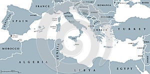 Mediterranean Sea region countries map photo