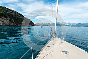 Mediterranean sea on a sailing boat in Italy