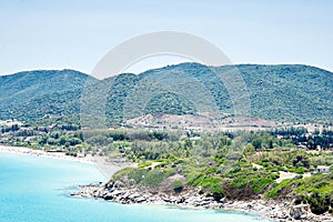 Mediterranean Sea on Sardinia. Italy. Cala Sinzias and San Pietro Beaches