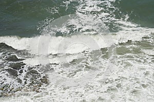 Mediterranean sea in spring. Deserted sandy shore.