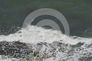 Mediterranean sea in spring. Deserted sandy shore.