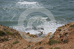 Mediterranean sea in spring. Deserted shorekurkar sandstone cliff nature reserve