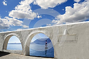 Mediterranean sea view white archs architecture