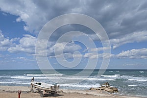 Small Boat and Surf on the Beach near Haifa