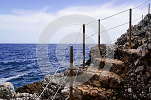 Mediterranean stairs pathway fence in south Antibes southeast coast paca in France