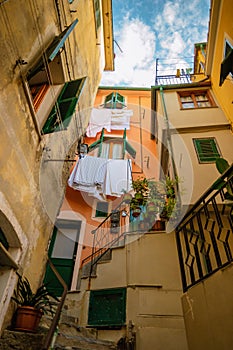 Mediterranean streets Vernazza village Cinque Terre Italy,The picturesque village of Vernazza