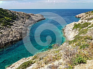 Mediterranean stunning bay iconic rocks and bay on Zakynthos, Greece