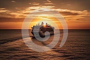 Mediterranean sunset aboard a cruise ship. Generative AI