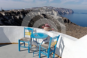 Mediterranean terrace with amazing view of sea and Caldera, Santorini